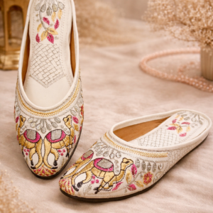 Handi Kalah Camel Embroidered Jutti Mule for Women | Handmade Ethnic Footwear