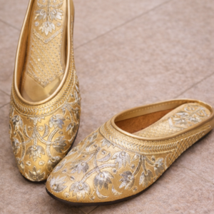 Gold Embroidered Traditional Jutti for Women | Ethnic Festive Flat Footwear