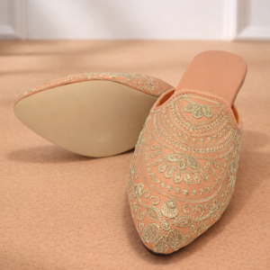 Peach Embroidered Heeled Jutti for Women – Handcrafted Ethnic Designer Mule