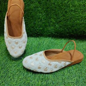 White Embroidered Ethnic Juttis with Comfortable Tan Insole